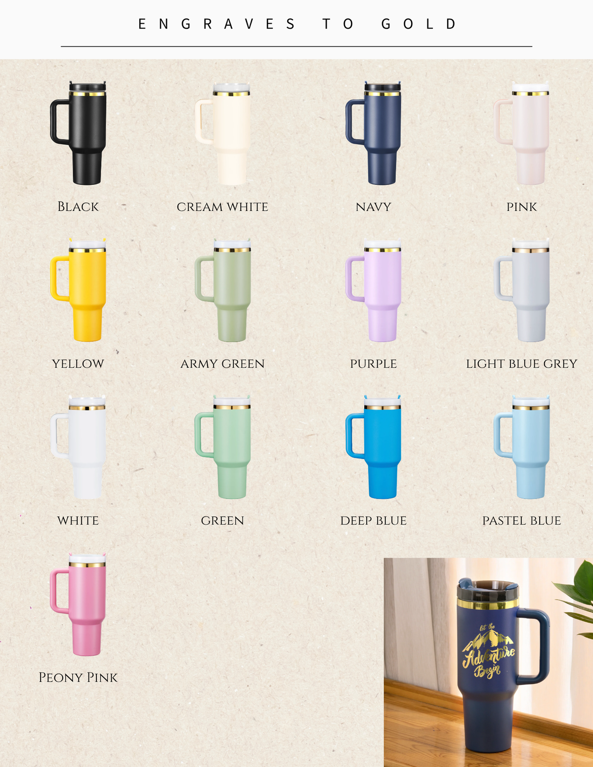 Custom Engraved Gold Ring Travel Tumbler