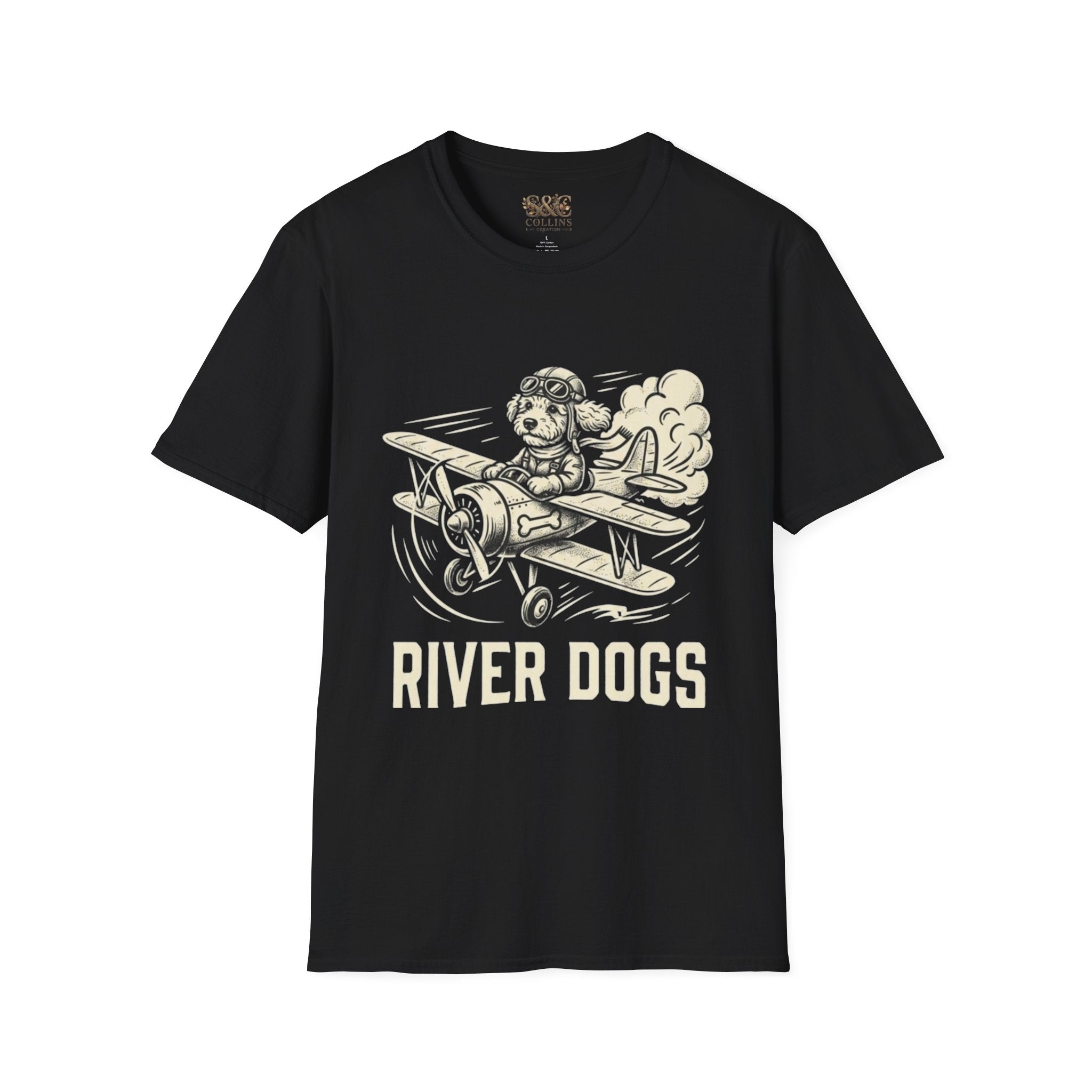 Dog Pilot T-Shirt —Dart the Adventurer "River Dogs" Vintage Airplane Graphic Tee