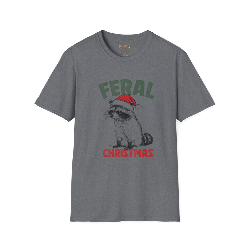 Feral Christmas T-Shirt — Raccoon in Santa Hat Holiday Tee