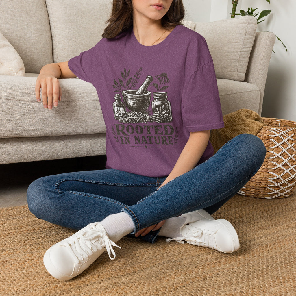 Herbalist T-Shirt — "Rooted in Nature" Botanical Mortar & Pestle Tee