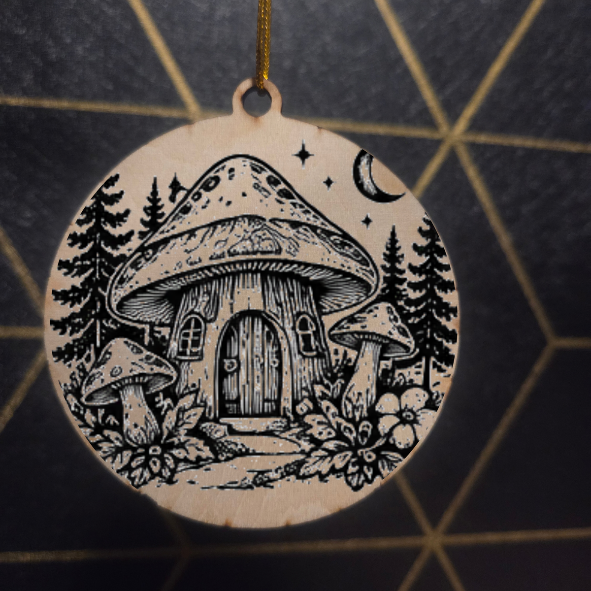 Goblincore Woodland— Wood Cut 3" Christmas Ornament