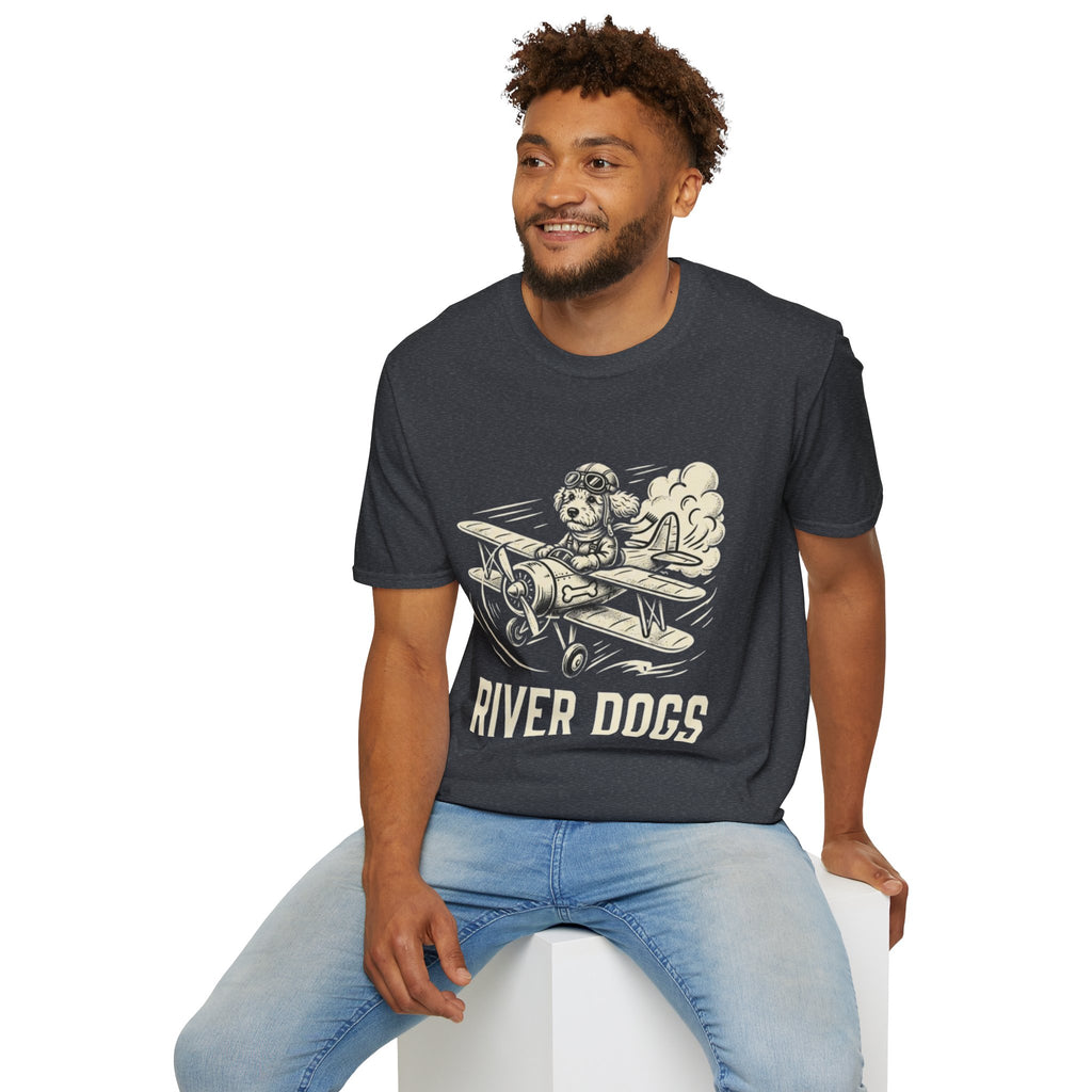 Dog Pilot T-Shirt —Dart the Adventurer "River Dogs" Vintage Airplane Graphic Tee