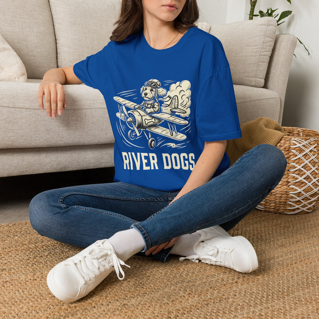Dog Pilot T-Shirt —Dart the Adventurer "River Dogs" Vintage Airplane Graphic Tee