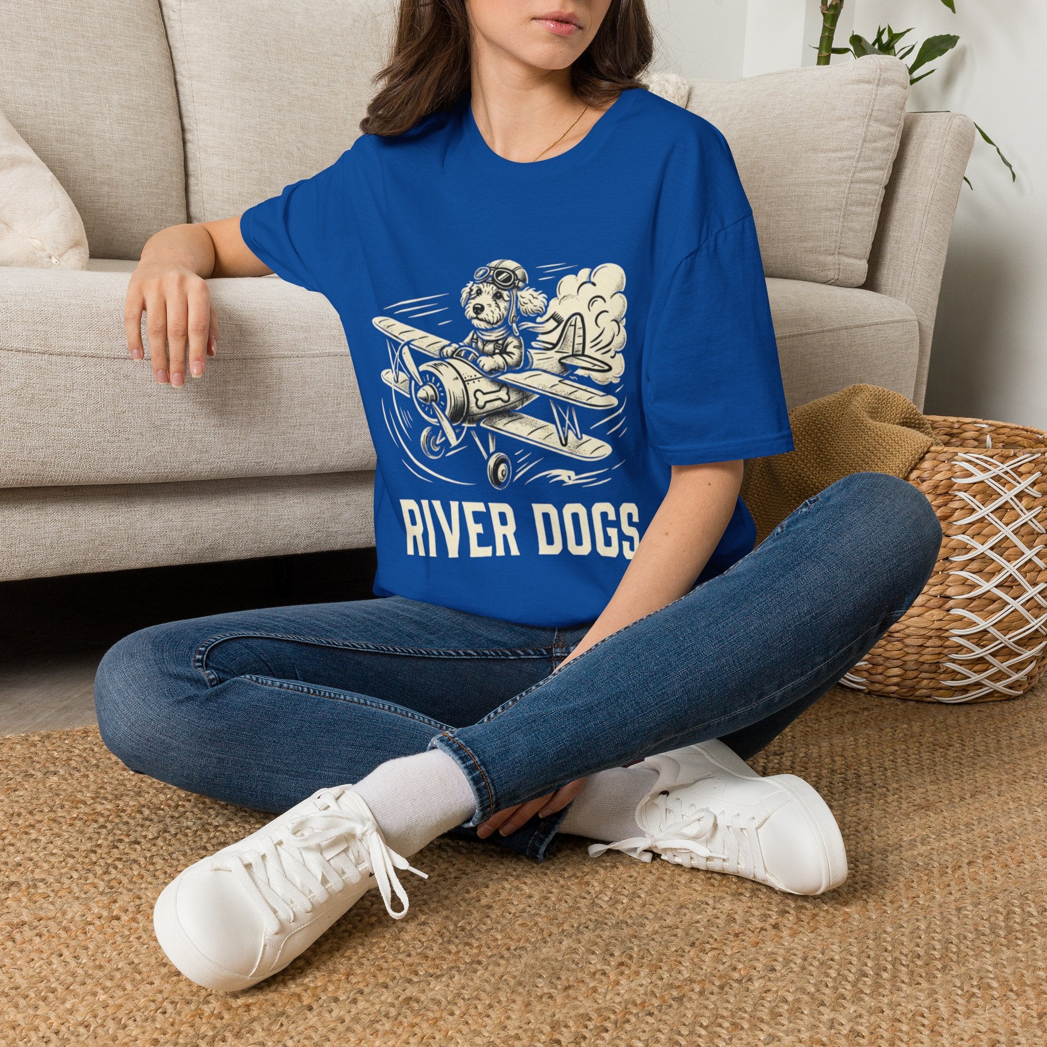 Dog Pilot T-Shirt —Dart the Adventurer "River Dogs" Vintage Airplane Graphic Tee