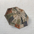 Vintage Faux-Embroidery Automatic Foldable Umbrella Waterproof Polyester Pongee Printed Design