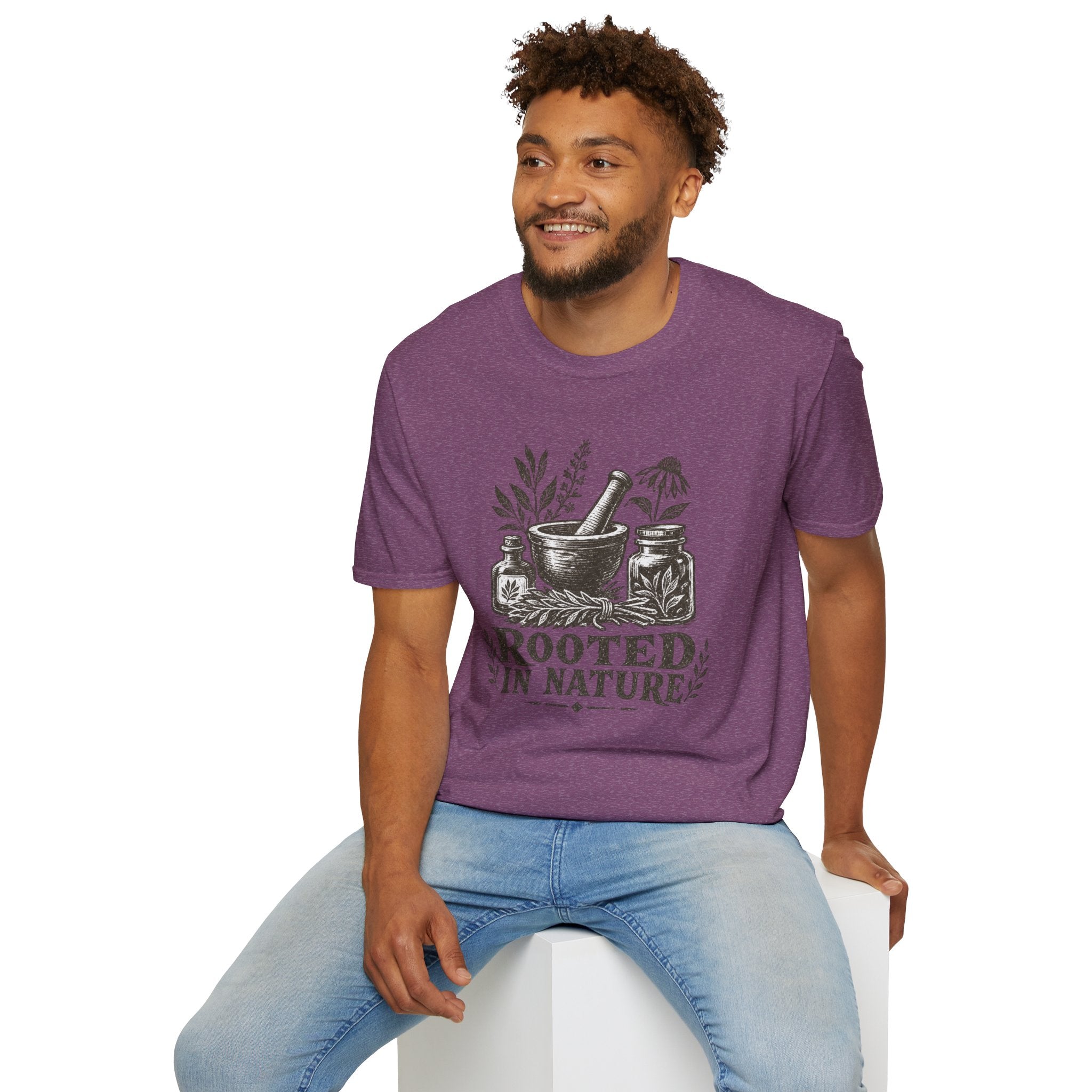 Herbalist T-Shirt — "Rooted in Nature" Botanical Mortar & Pestle Tee