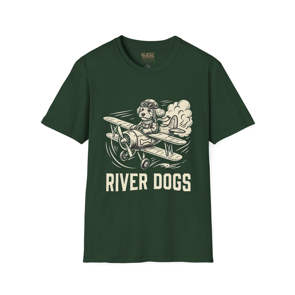 Dog Pilot T-Shirt —Dart the Adventurer "River Dogs" Vintage Airplane Graphic Tee