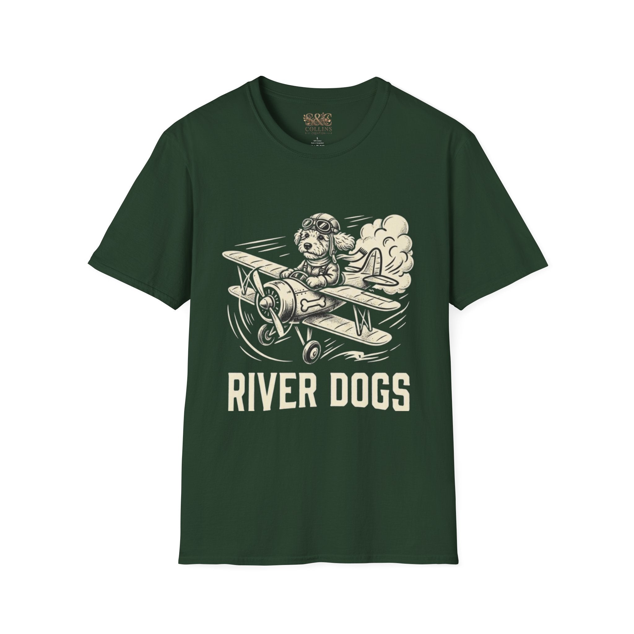 Dog Pilot T-Shirt —Dart the Adventurer "River Dogs" Vintage Airplane Graphic Tee