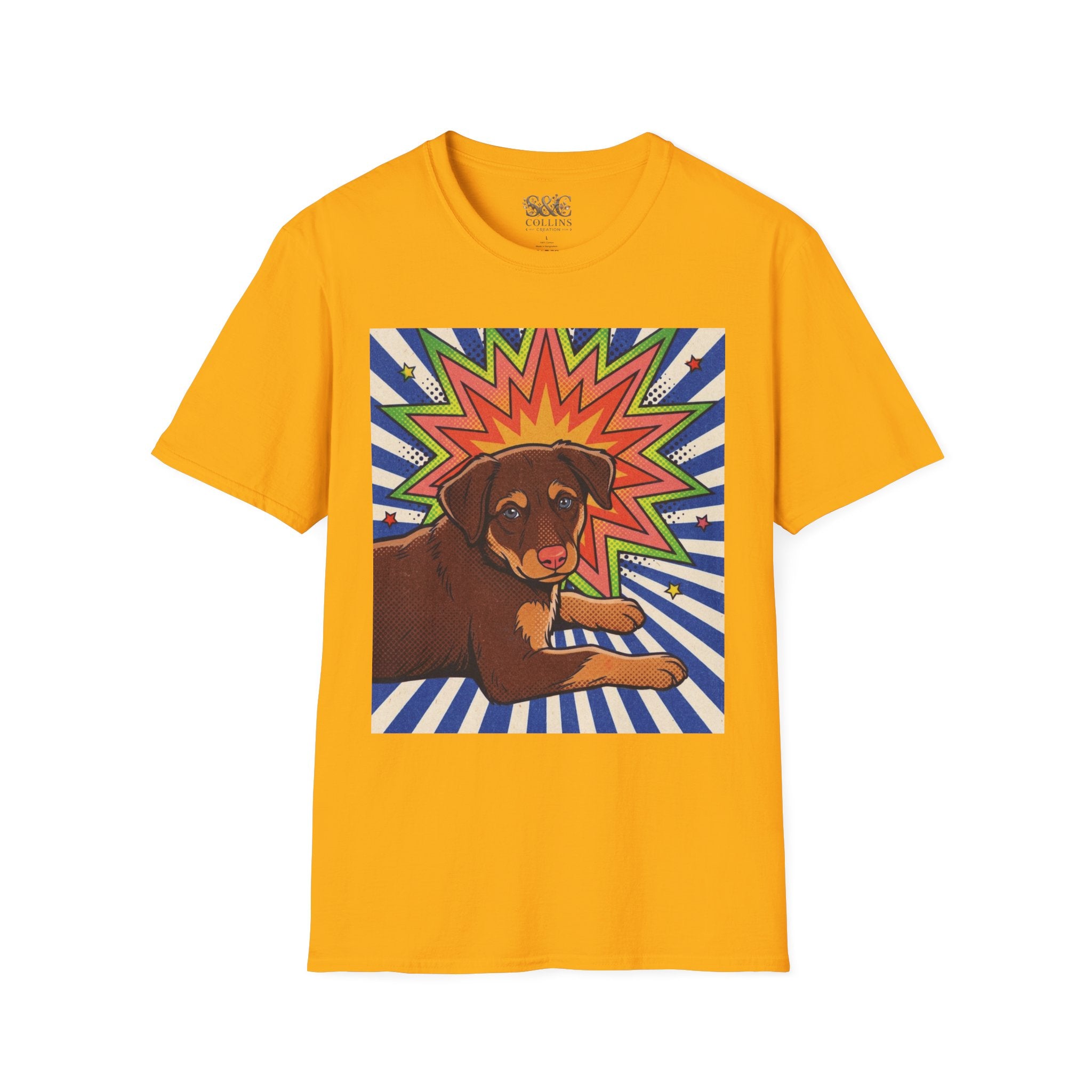 Retro Pop Art Dog T-Shirt — Colorful Ronin Puppy Graphic Tee
