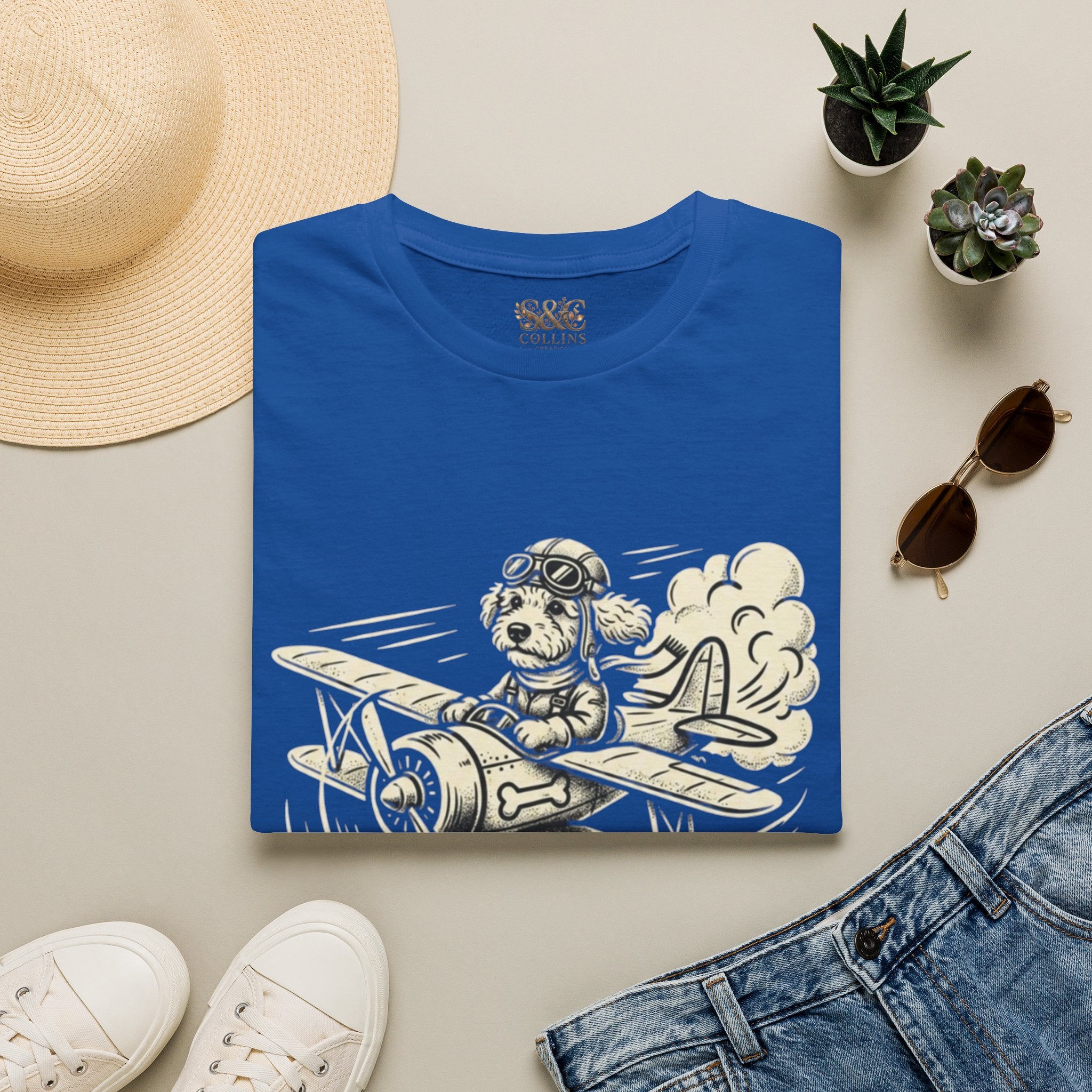 Dog Pilot T-Shirt —Dart the Adventurer "River Dogs" Vintage Airplane Graphic Tee