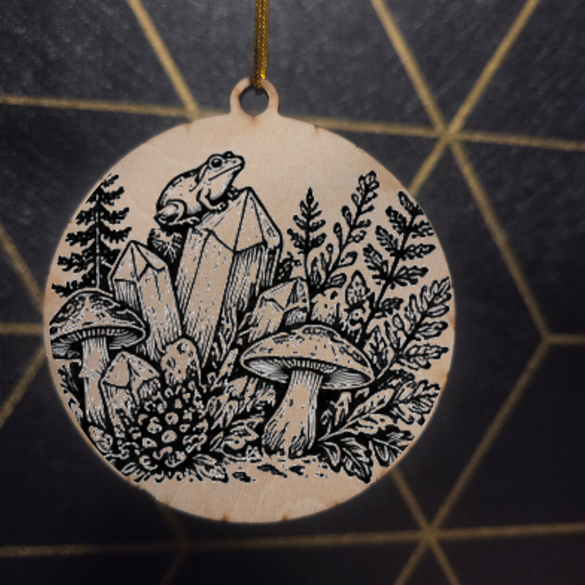 Goblincore Woodland— Wood Cut 3" Christmas Ornament
