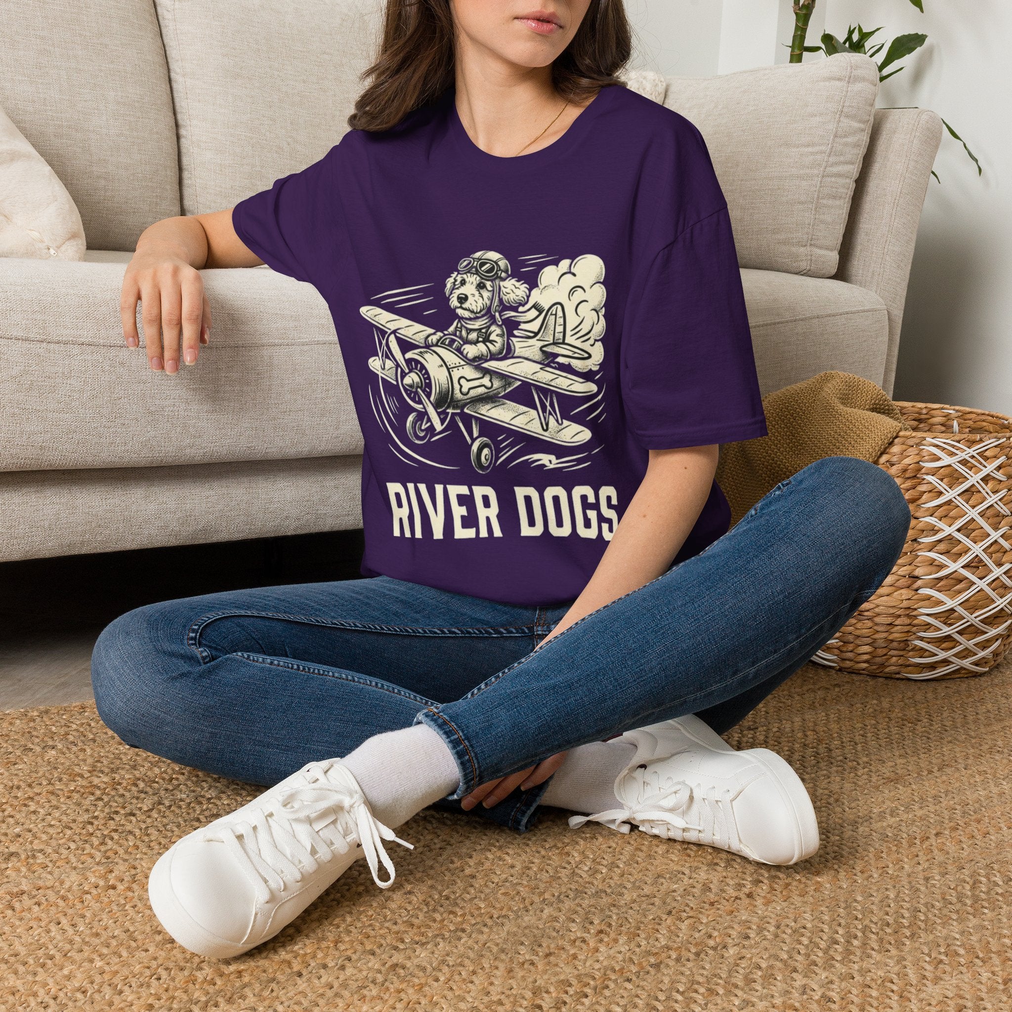 Dog Pilot T-Shirt —Dart the Adventurer "River Dogs" Vintage Airplane Graphic Tee