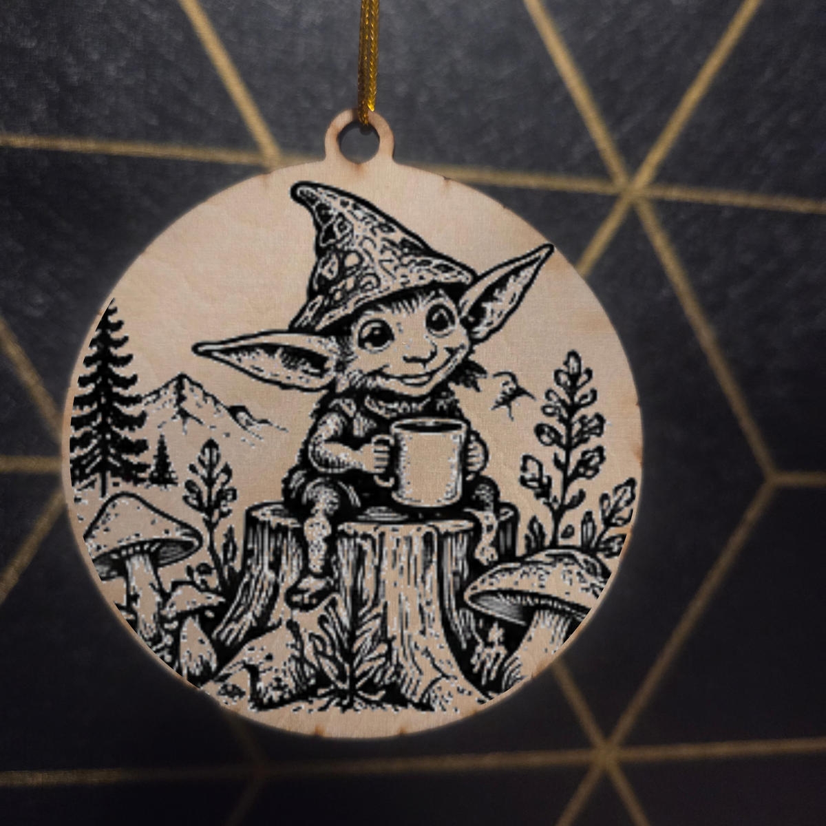 Goblincore Woodland— Wood Cut 3" Christmas Ornament