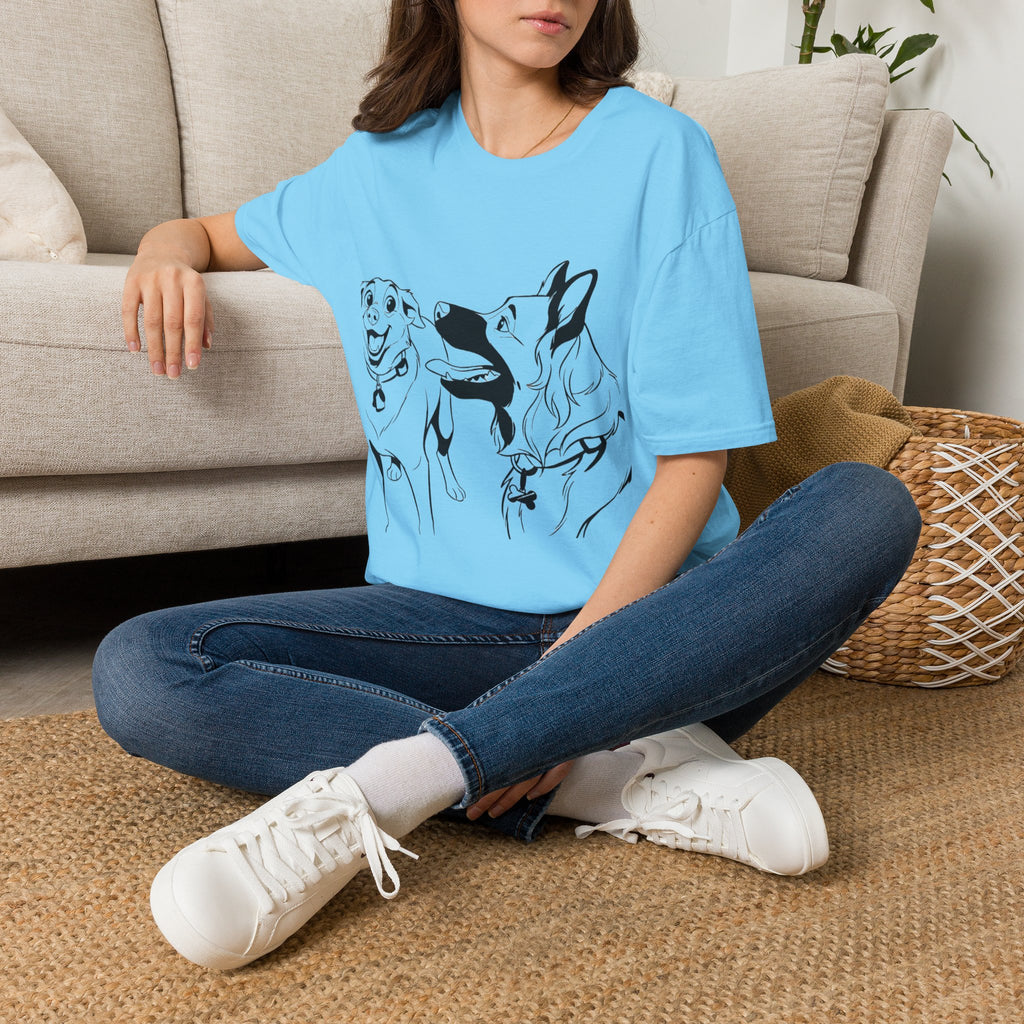 Dog Duo T-Shirt — Playful  Rancor & Ronin Toon Line Art Tee