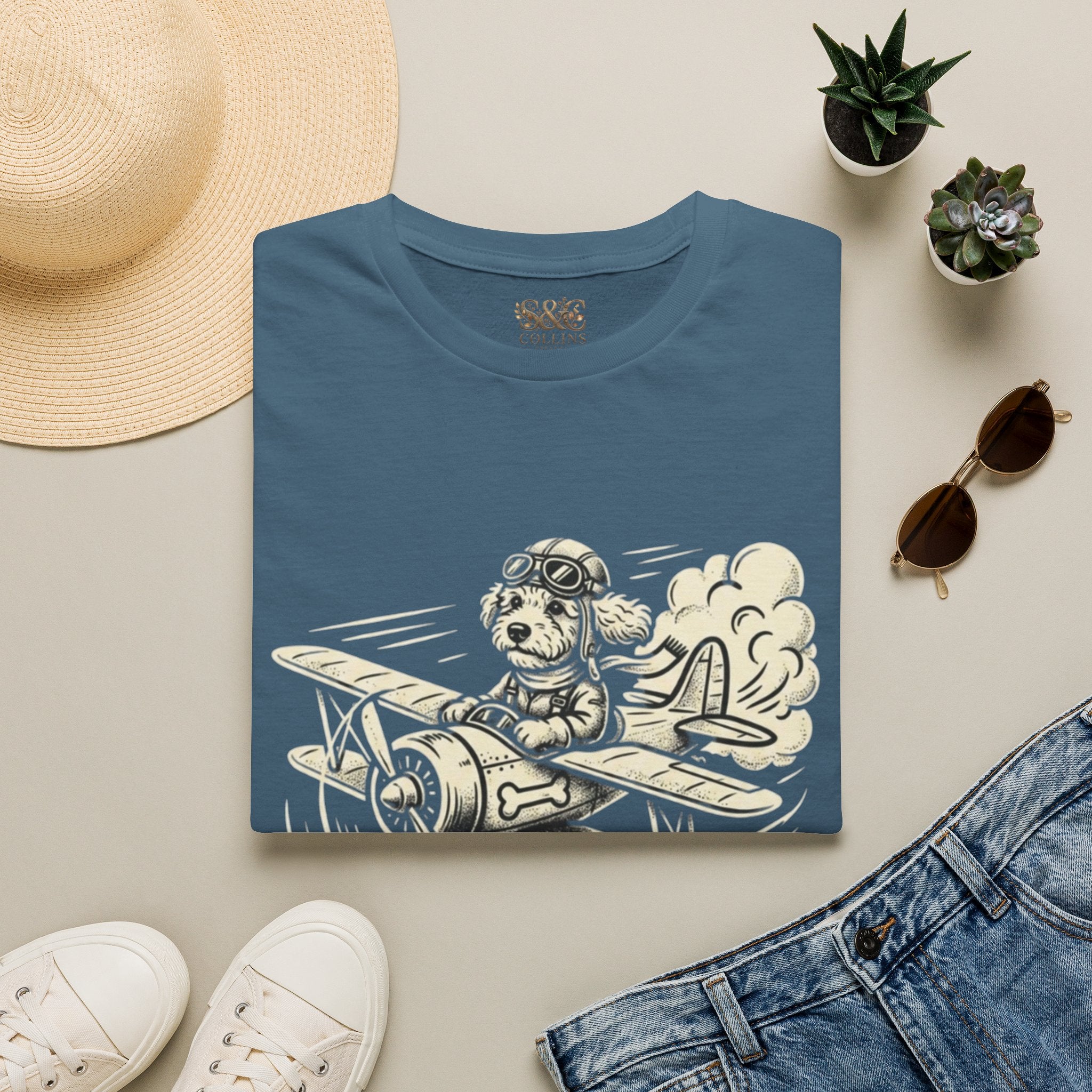 Dog Pilot T-Shirt —Dart the Adventurer "River Dogs" Vintage Airplane Graphic Tee
