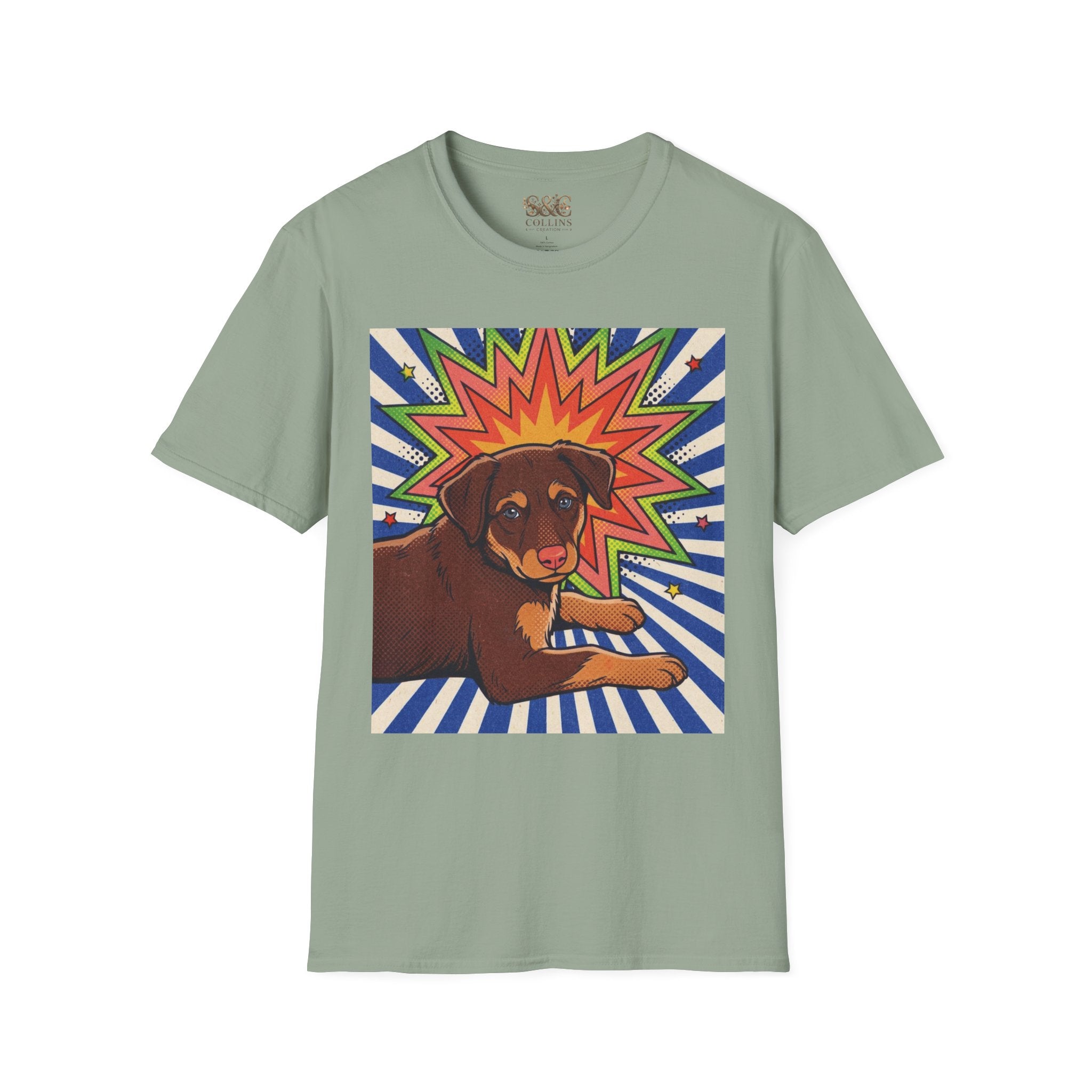 Retro Pop Art Dog T-Shirt — Colorful Ronin Puppy Graphic Tee