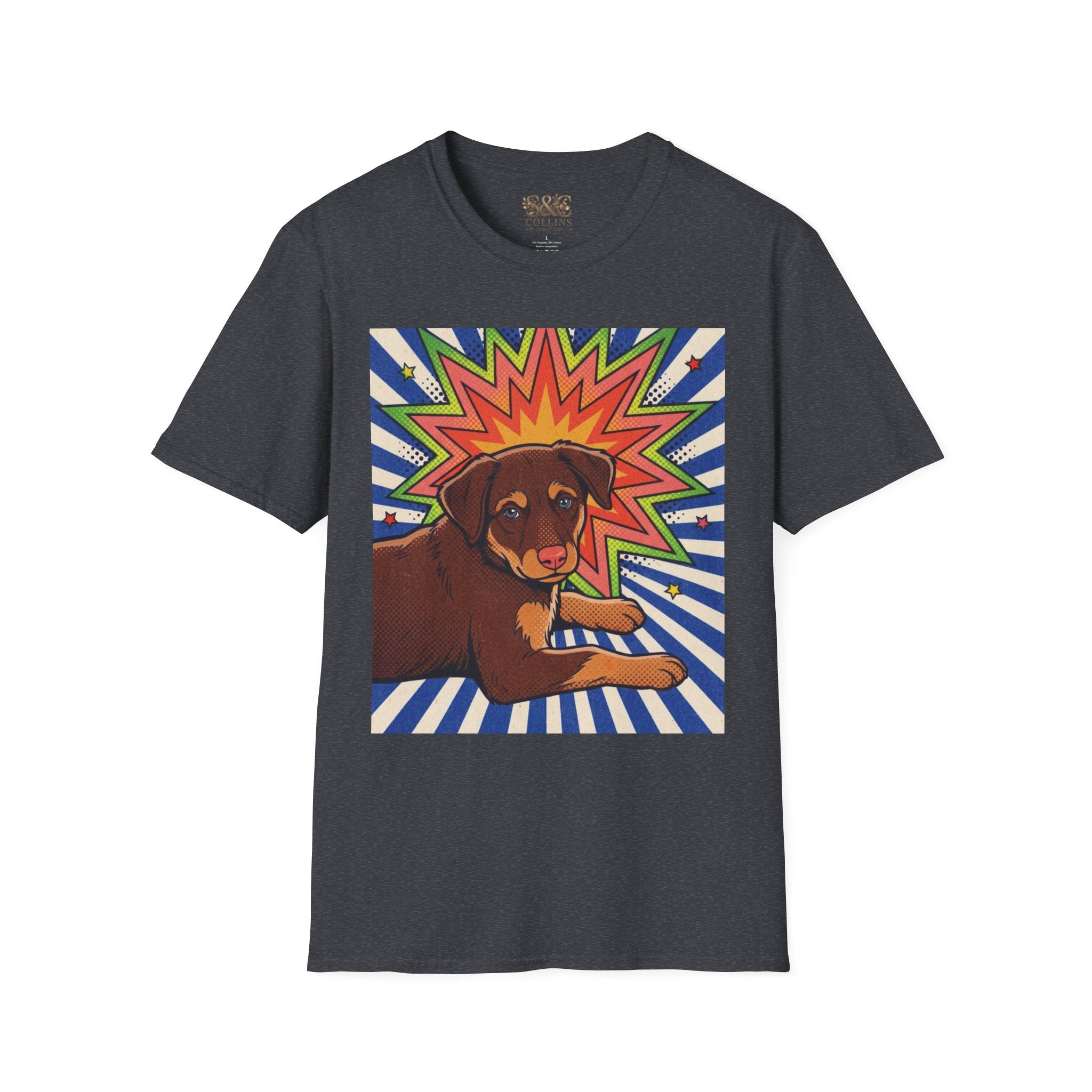 Retro Pop Art Dog T-Shirt — Colorful Ronin Puppy Graphic Tee
