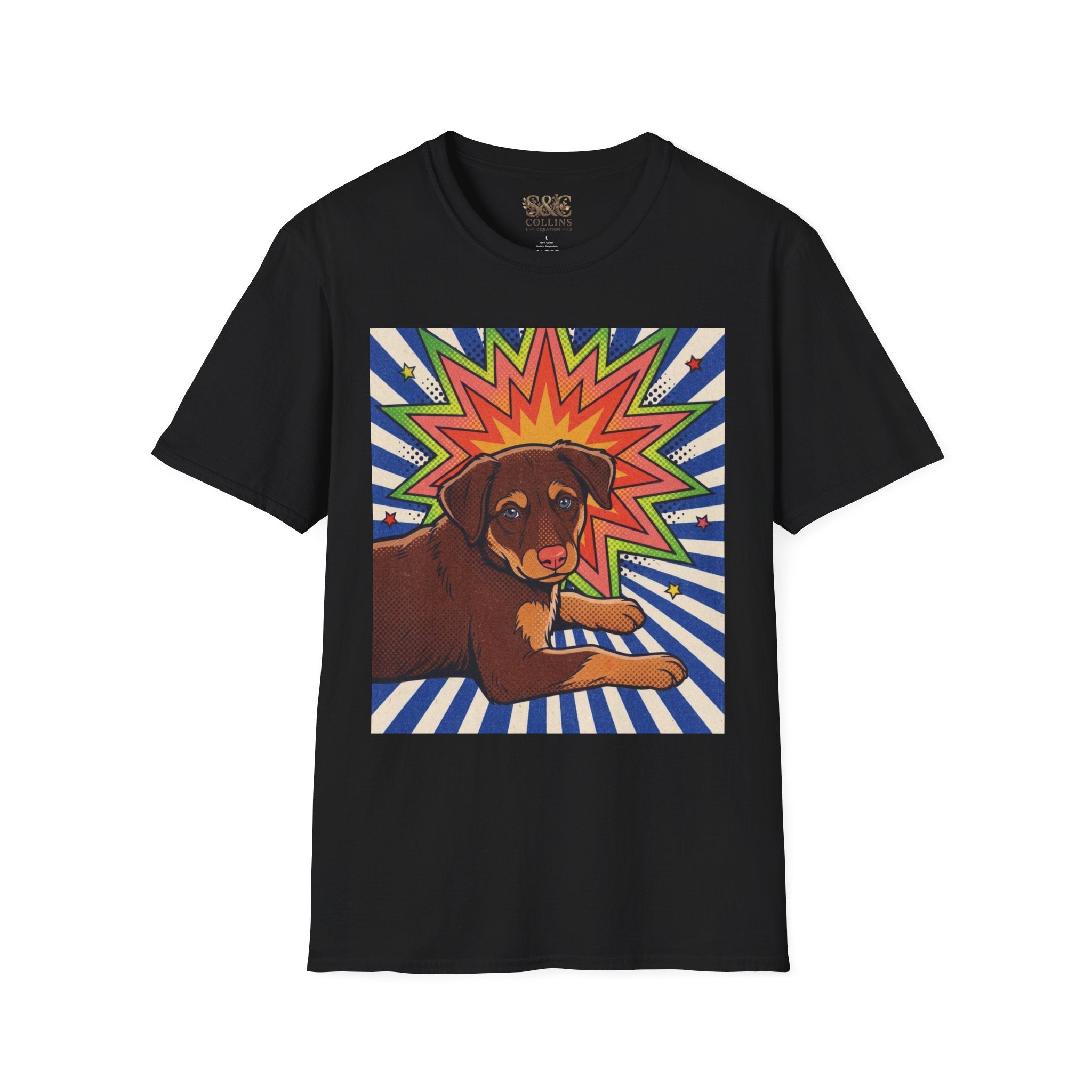 Retro Pop Art Dog T-Shirt — Colorful Ronin Puppy Graphic Tee