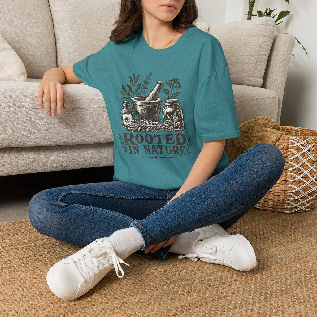 Herbalist T-Shirt — "Rooted in Nature" Botanical Mortar & Pestle Tee