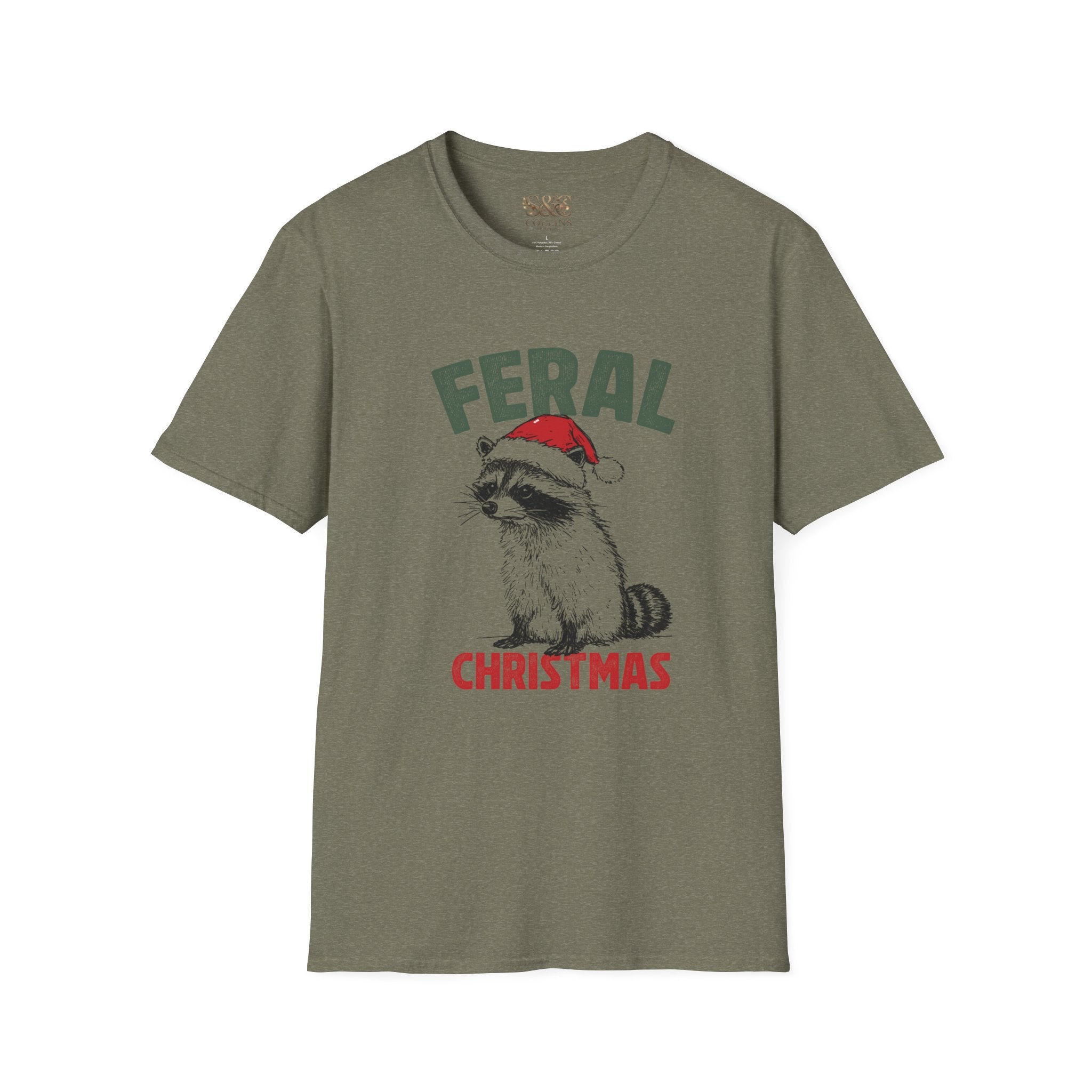 Feral Christmas T-Shirt — Raccoon in Santa Hat Holiday Tee