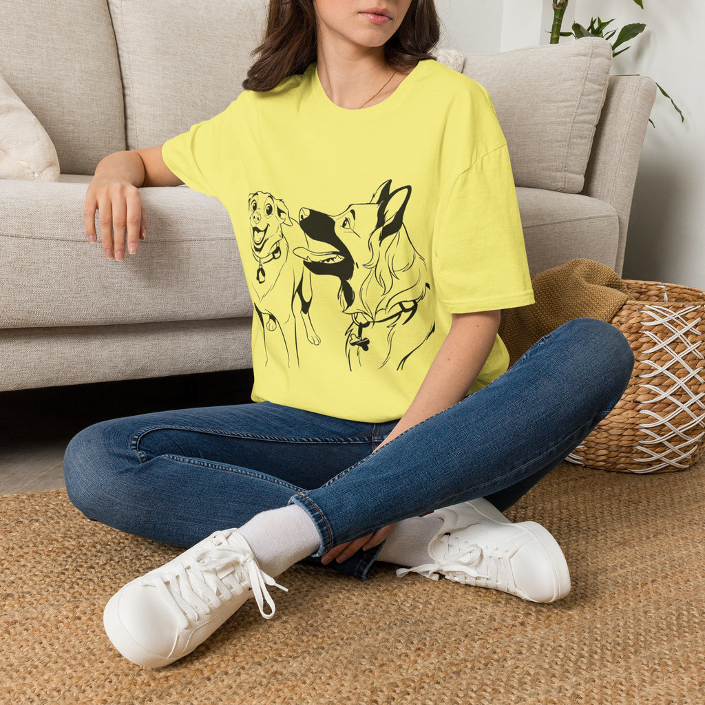 Dog Duo T-Shirt — Playful  Rancor & Ronin Toon Line Art Tee