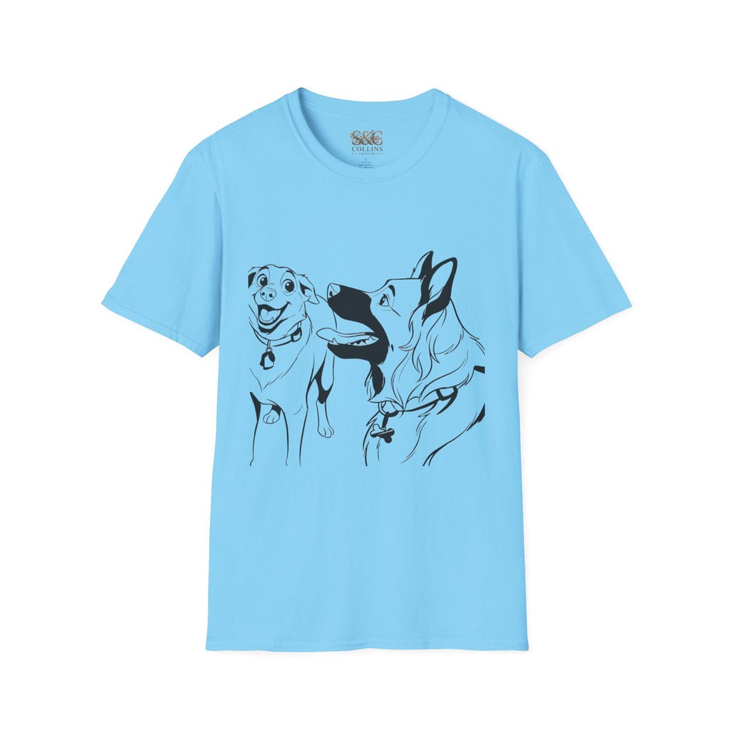 Dog Duo T-Shirt — Playful  Rancor & Ronin Toon Line Art Tee
