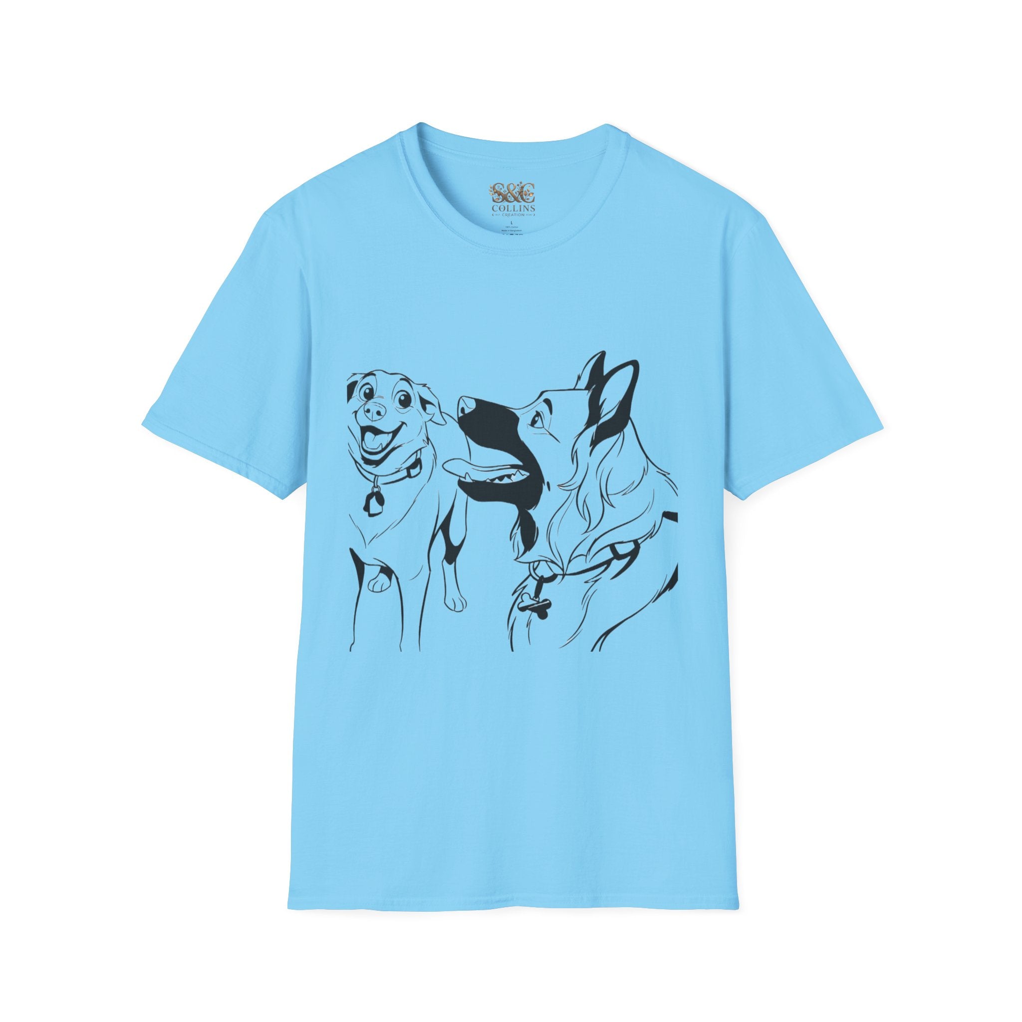 Dog Duo T-Shirt — Playful  Rancor & Ronin Toon Line Art Tee