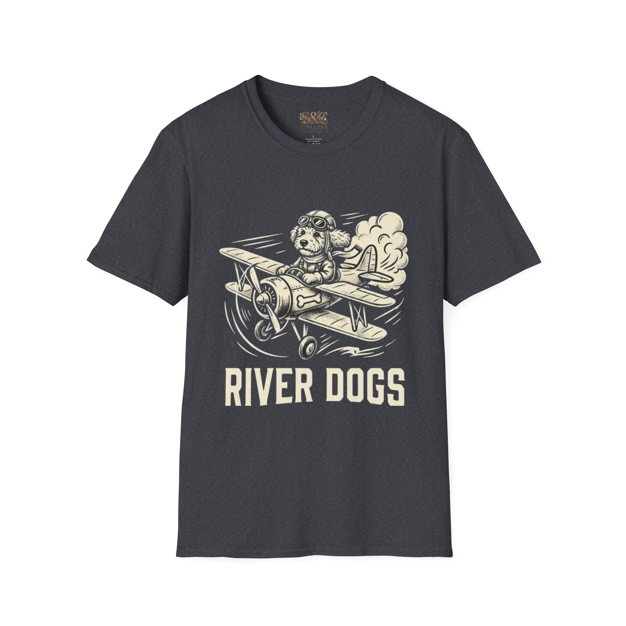 Dog Pilot T-Shirt —Dart the Adventurer "River Dogs" Vintage Airplane Graphic Tee