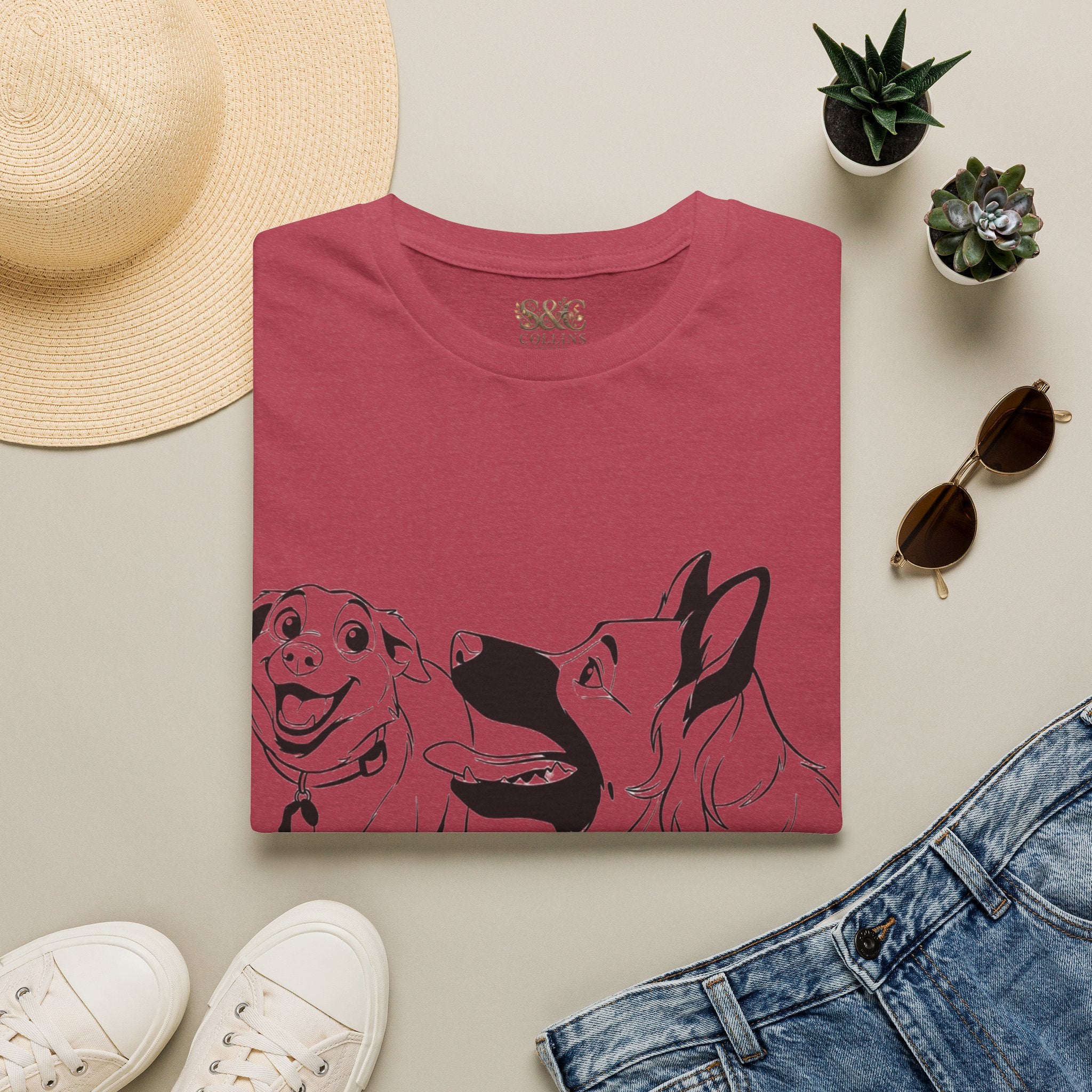 Dog Duo T-Shirt — Playful  Rancor & Ronin Toon Line Art Tee