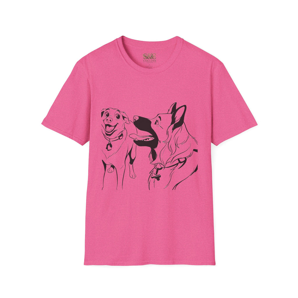 Dog Duo T-Shirt — Playful  Rancor & Ronin Toon Line Art Tee