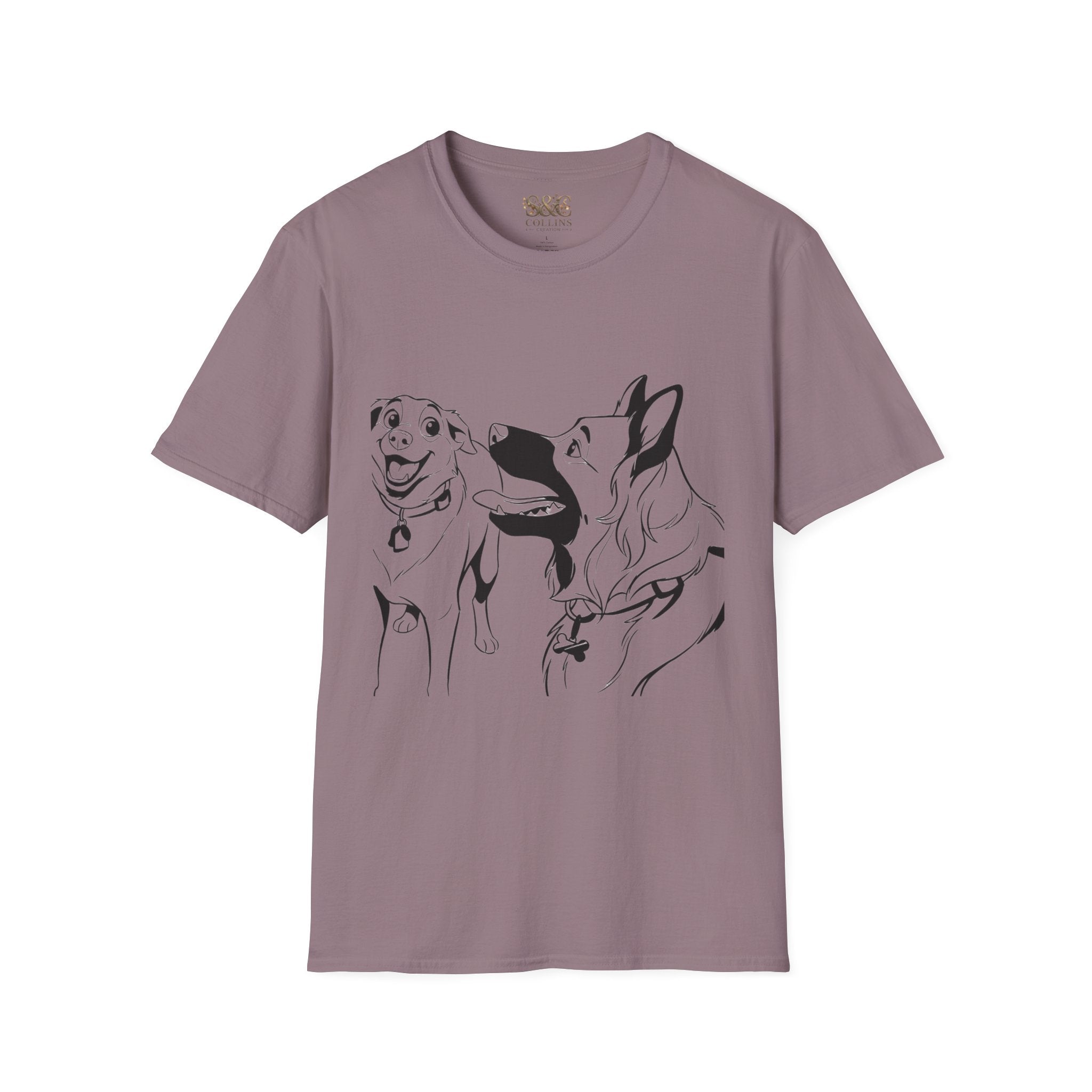 Dog Duo T-Shirt — Playful  Rancor & Ronin Toon Line Art Tee