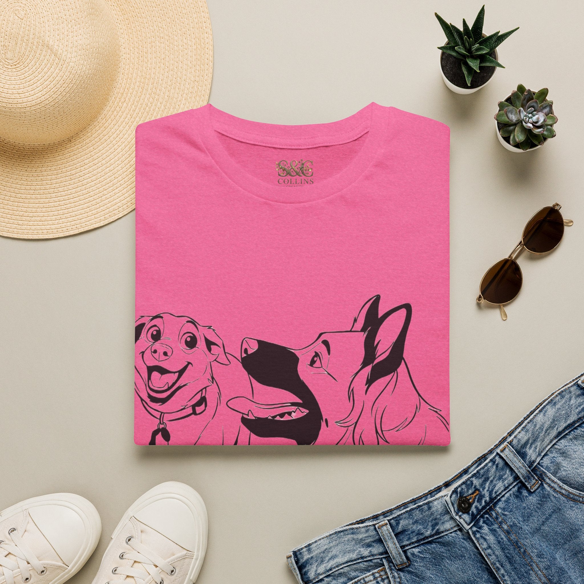 Dog Duo T-Shirt — Playful  Rancor & Ronin Toon Line Art Tee