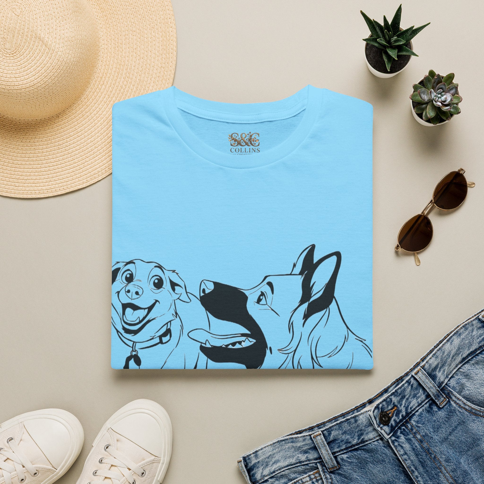 Dog Duo T-Shirt — Playful  Rancor & Ronin Toon Line Art Tee