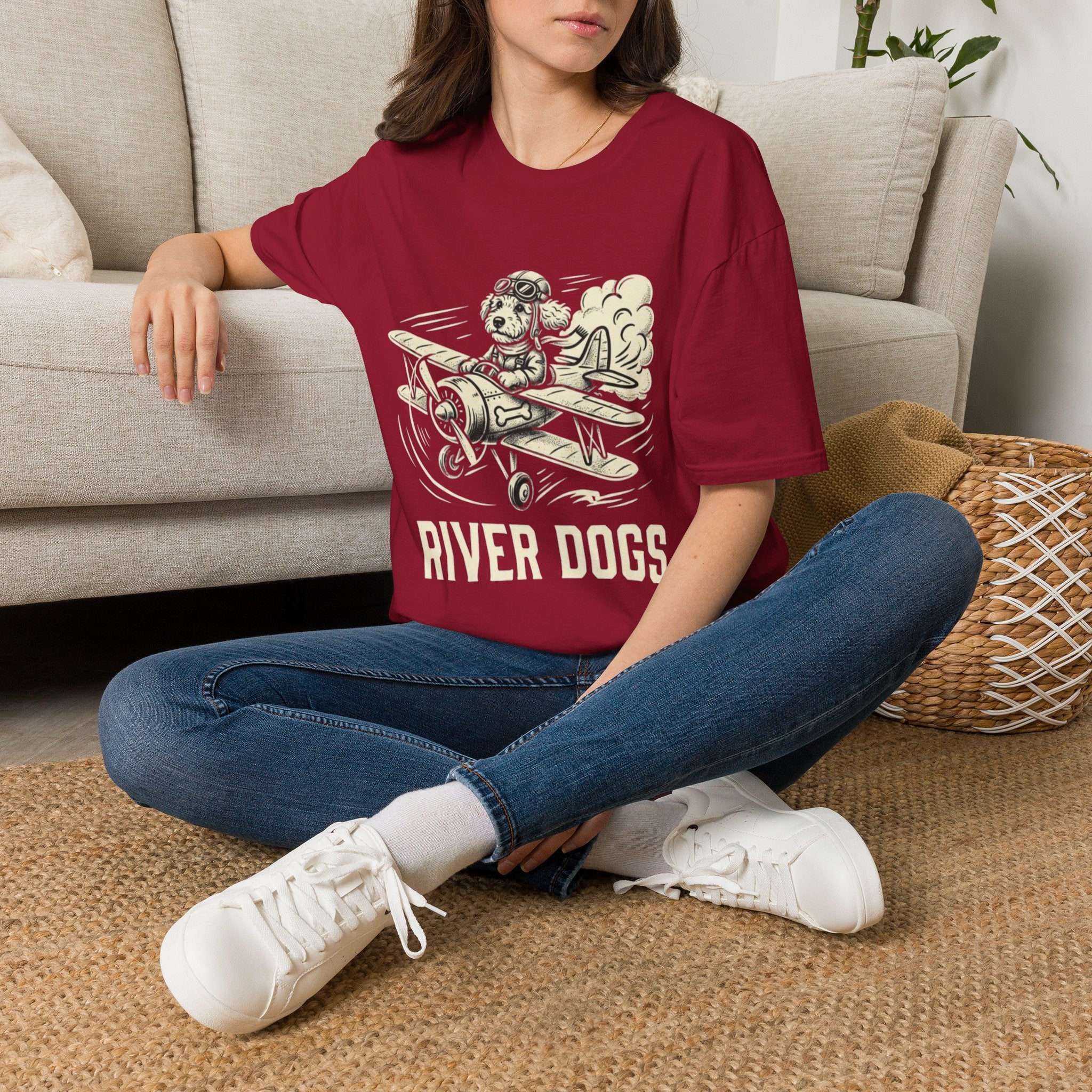 Dog Pilot T-Shirt —Dart the Adventurer "River Dogs" Vintage Airplane Graphic Tee