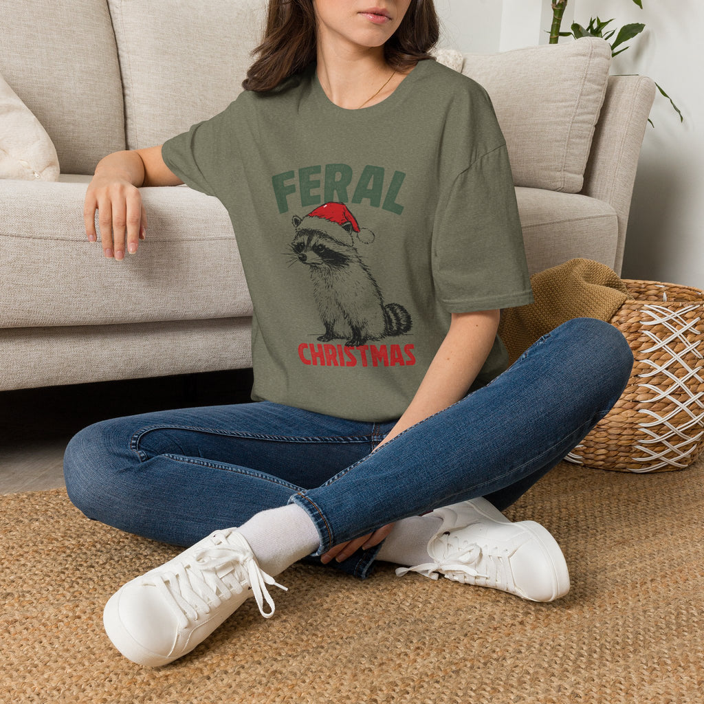 Feral Christmas T-Shirt — Raccoon in Santa Hat Holiday Tee