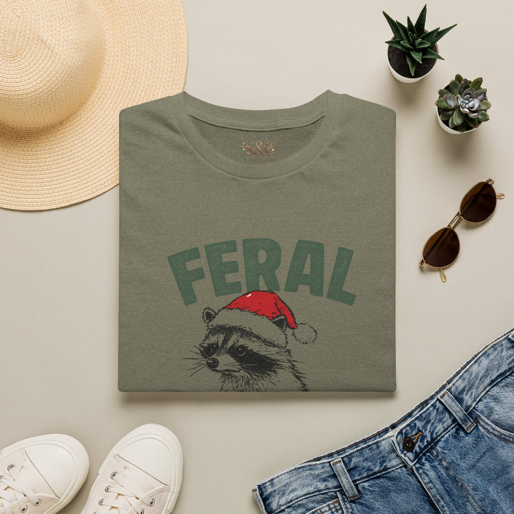 Feral Christmas T-Shirt — Raccoon in Santa Hat Holiday Tee