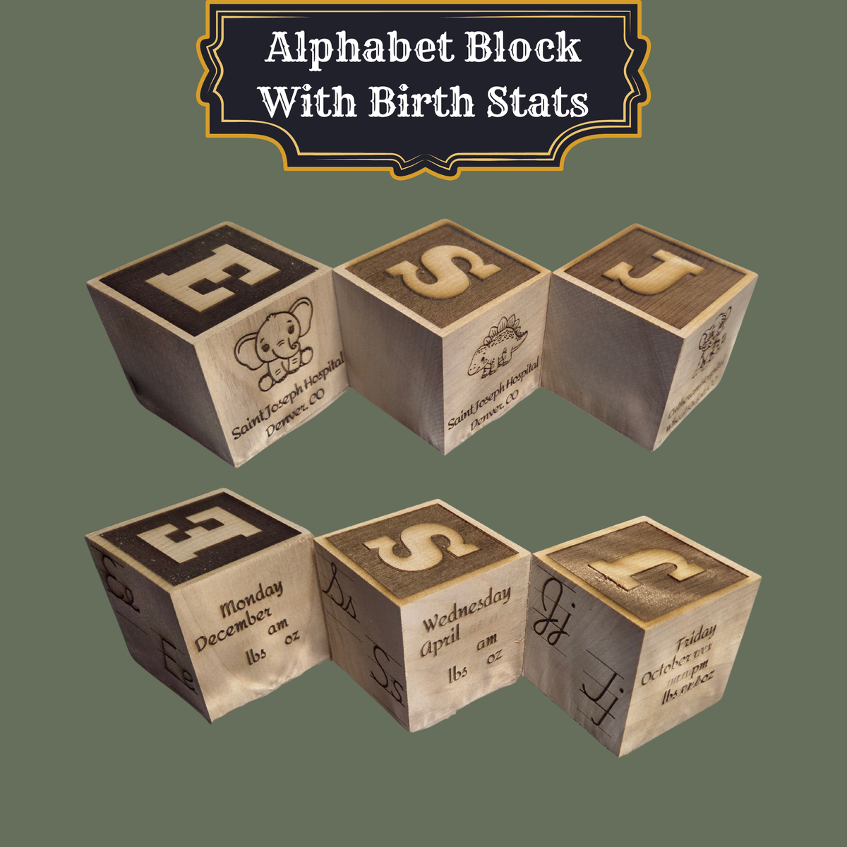 Custom Alphabet Block with Birth Stats