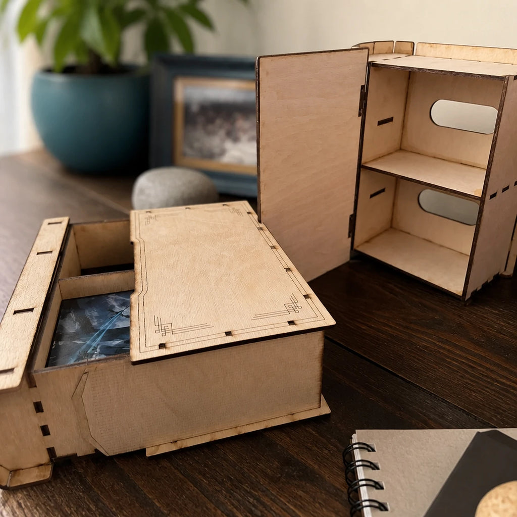 Book style double deck box