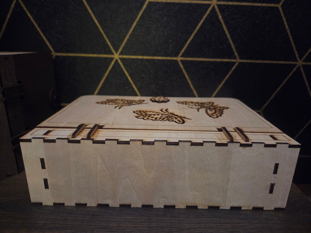 Wooden Memory/ Jewelry box with locking Hinged Lid