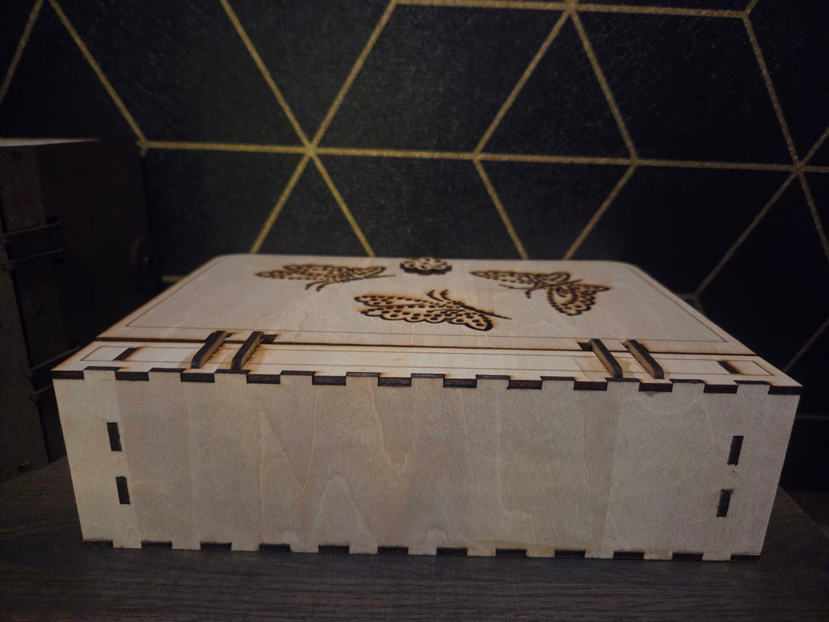 Wooden Memory/ Jewelry box with locking Hinged Lid