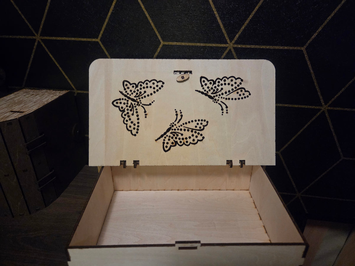 Wooden Memory/ Jewelry box with locking Hinged Lid