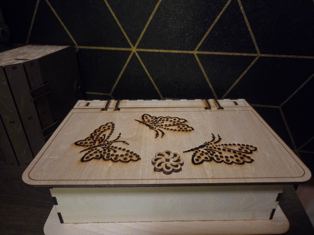 Wooden Memory/ Jewelry box with locking Hinged Lid
