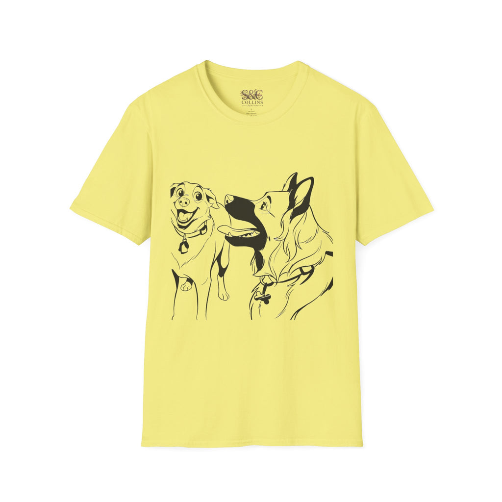 Dog Duo T-Shirt — Playful  Rancor & Ronin Toon Line Art Tee