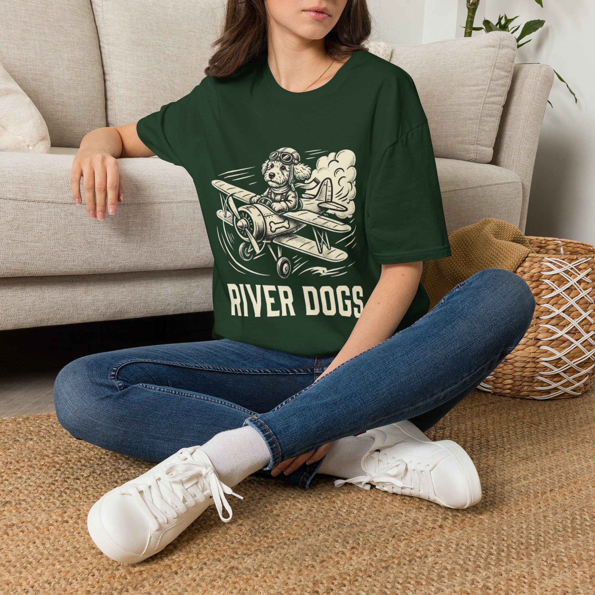 Dog Pilot T-Shirt —Dart the Adventurer "River Dogs" Vintage Airplane Graphic Tee