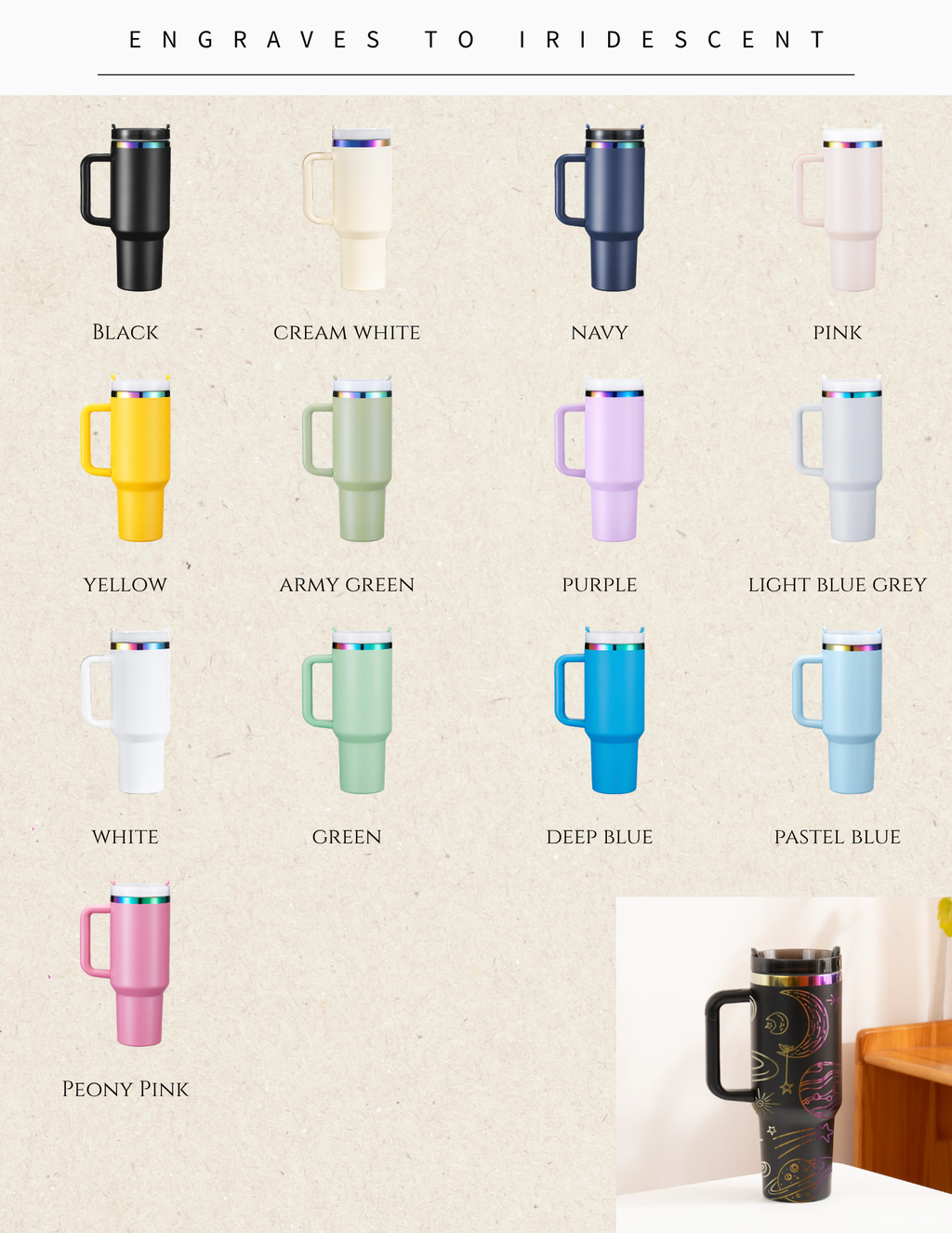 Custom Engraved Iridescent Travel Tumbler