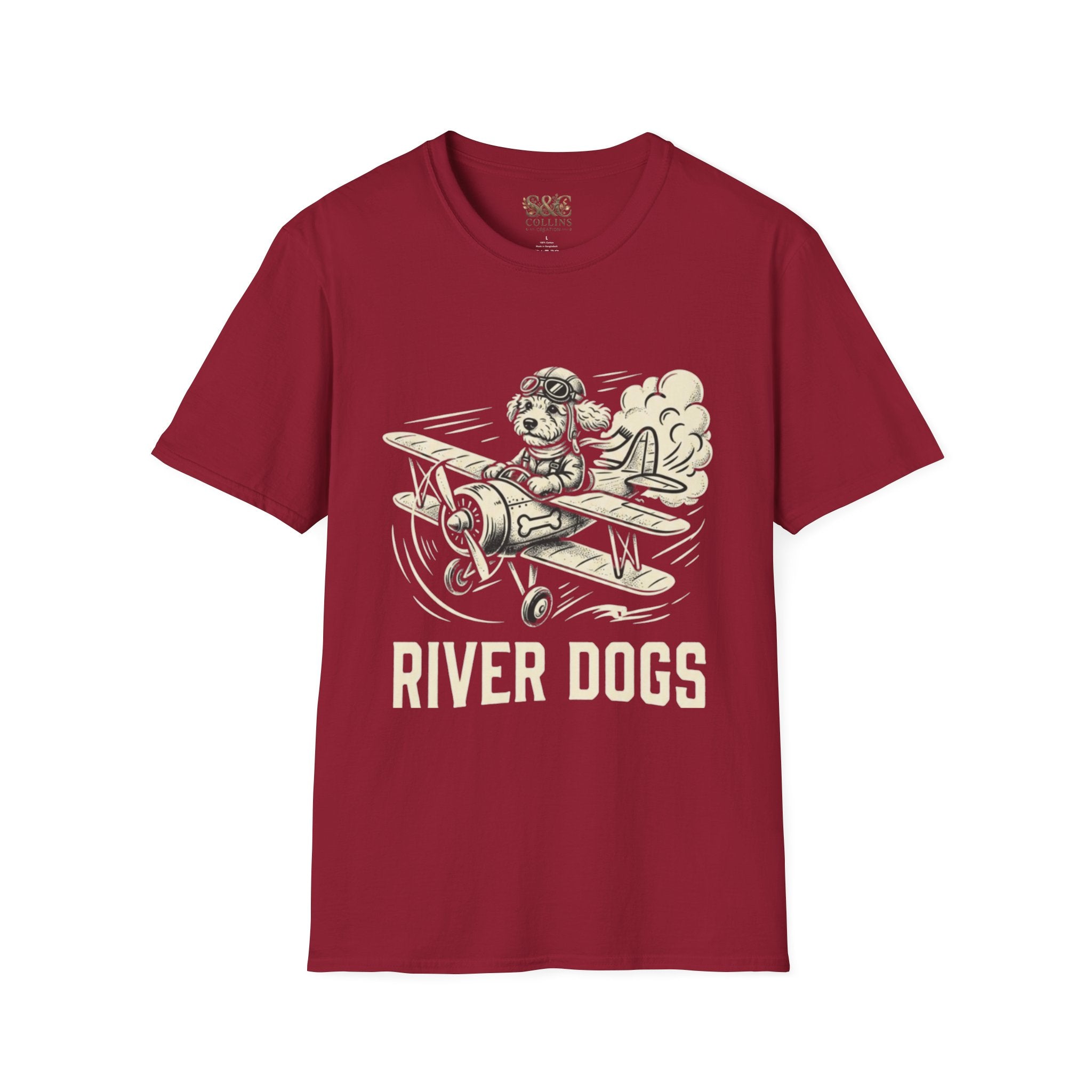 Dog Pilot T-Shirt —Dart the Adventurer "River Dogs" Vintage Airplane Graphic Tee