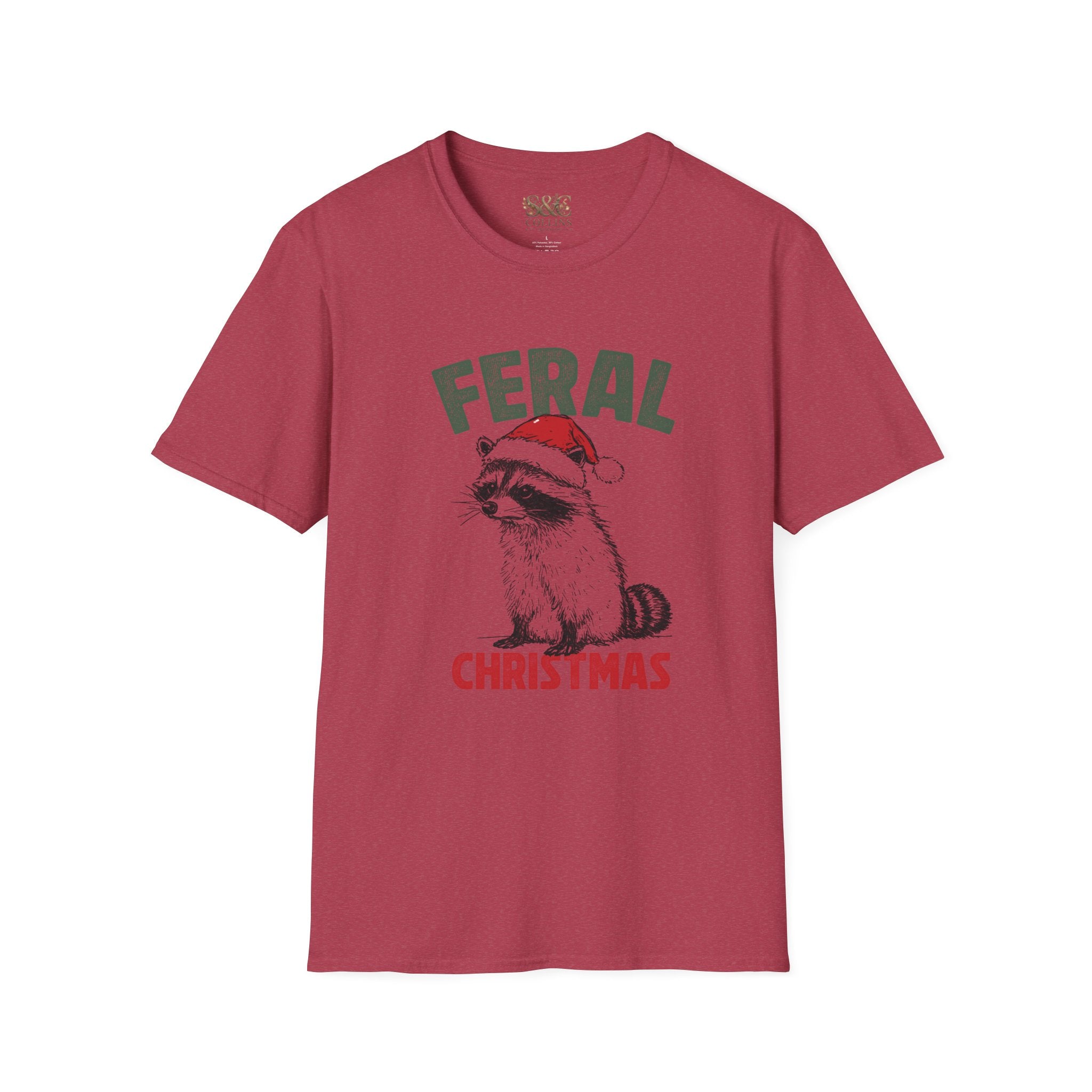 Feral Christmas T-Shirt — Raccoon in Santa Hat Holiday Tee