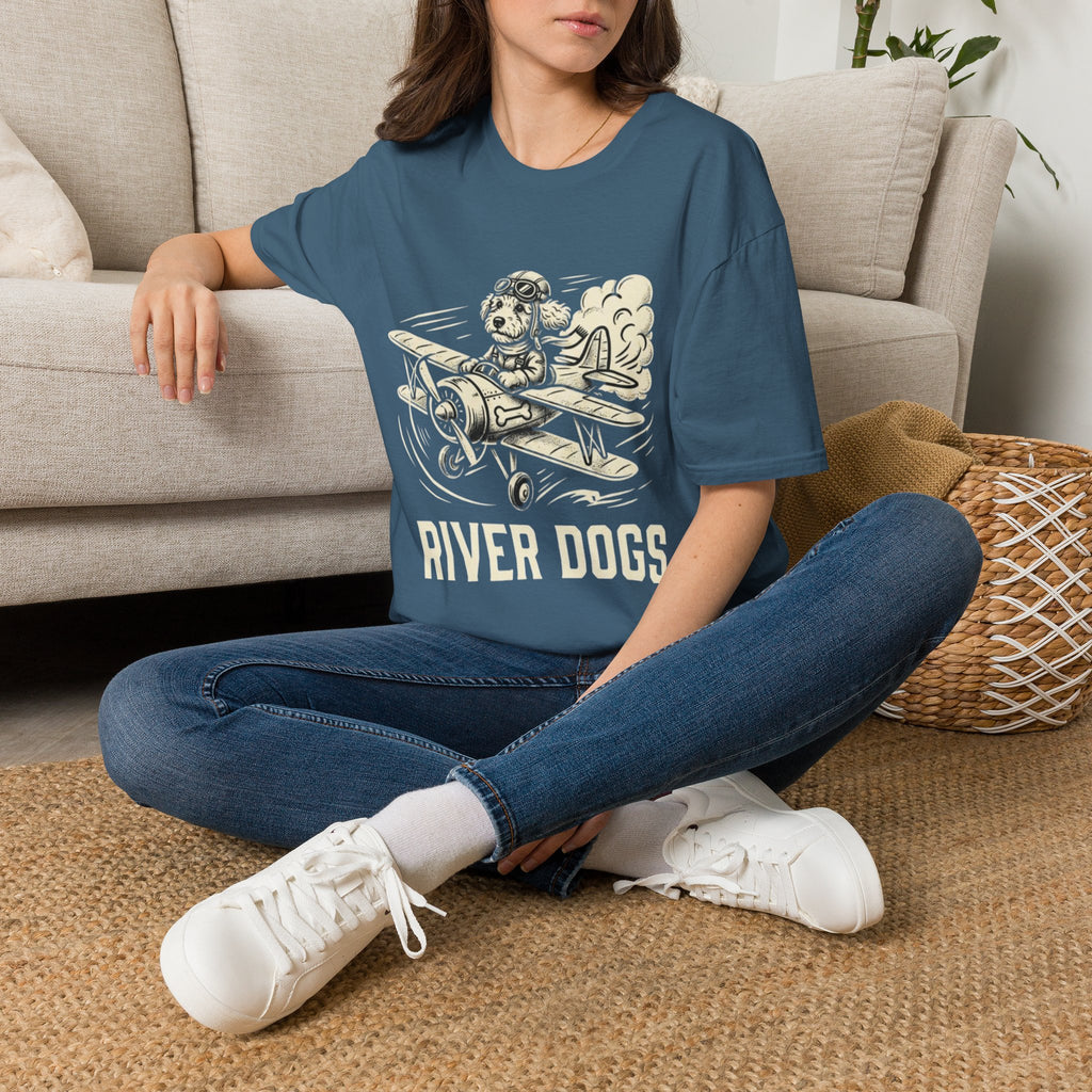 Dog Pilot T-Shirt —Dart the Adventurer "River Dogs" Vintage Airplane Graphic Tee