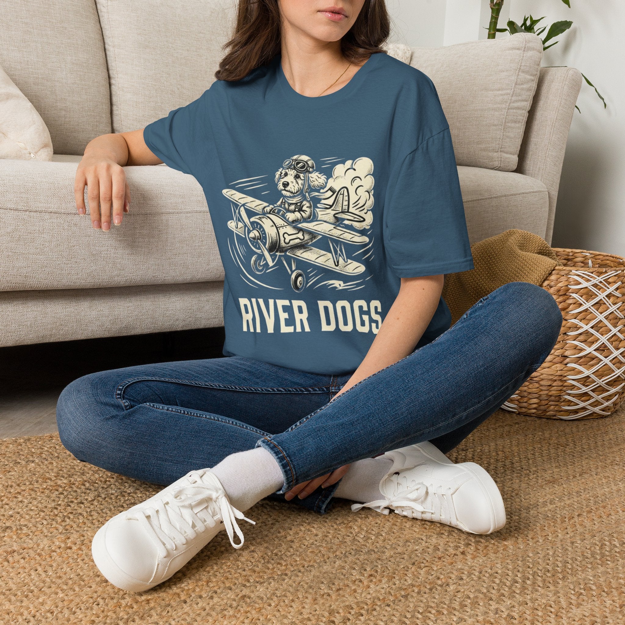 Dog Pilot T-Shirt —Dart the Adventurer "River Dogs" Vintage Airplane Graphic Tee