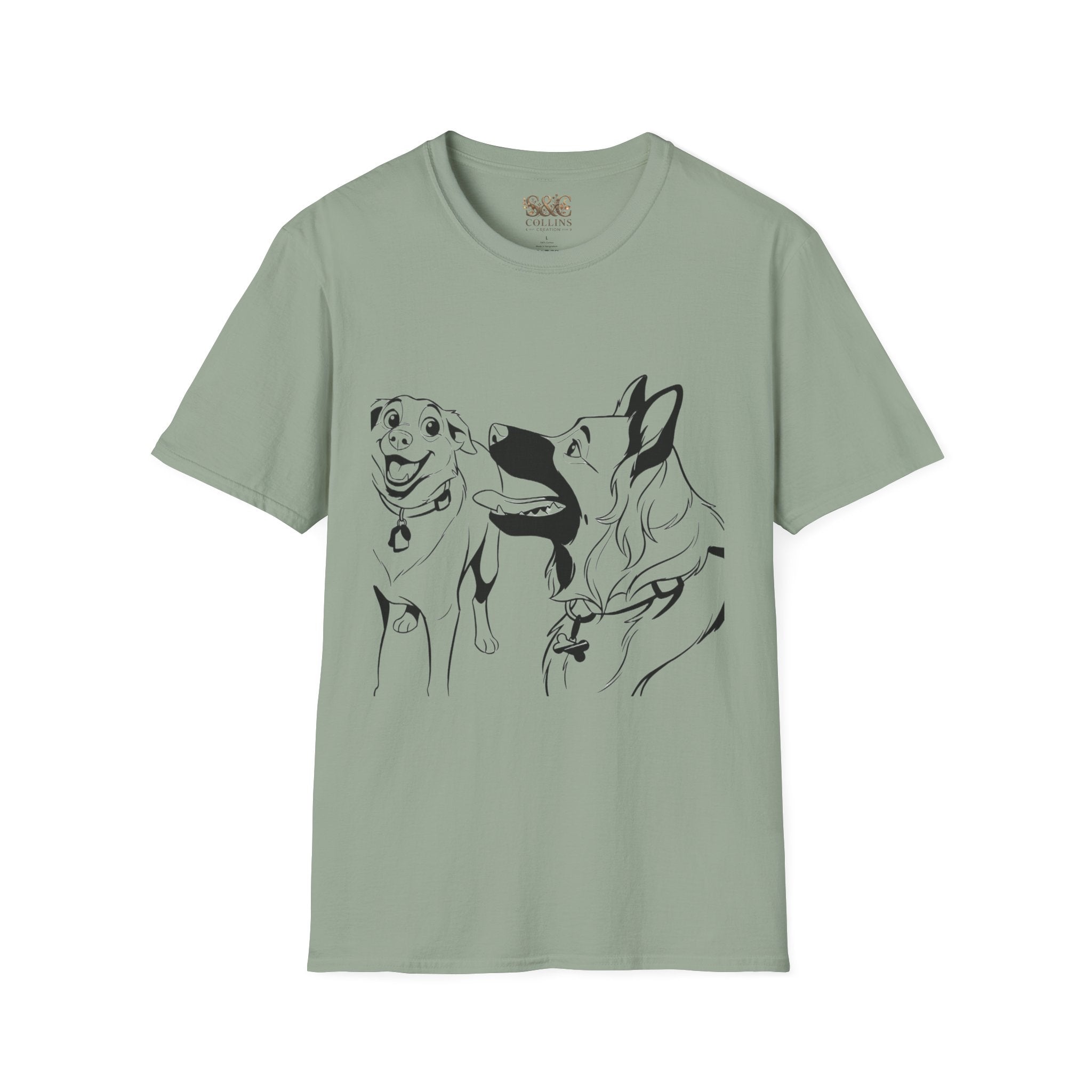 Dog Duo T-Shirt — Playful  Rancor & Ronin Toon Line Art Tee